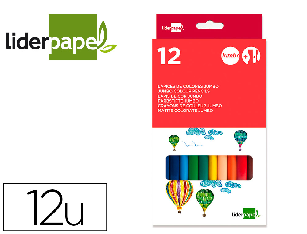 LAPICES DE COLORES LIDERPAPEL JUMBO CON SACAPUNTAS CAJA DE 12 COLORES