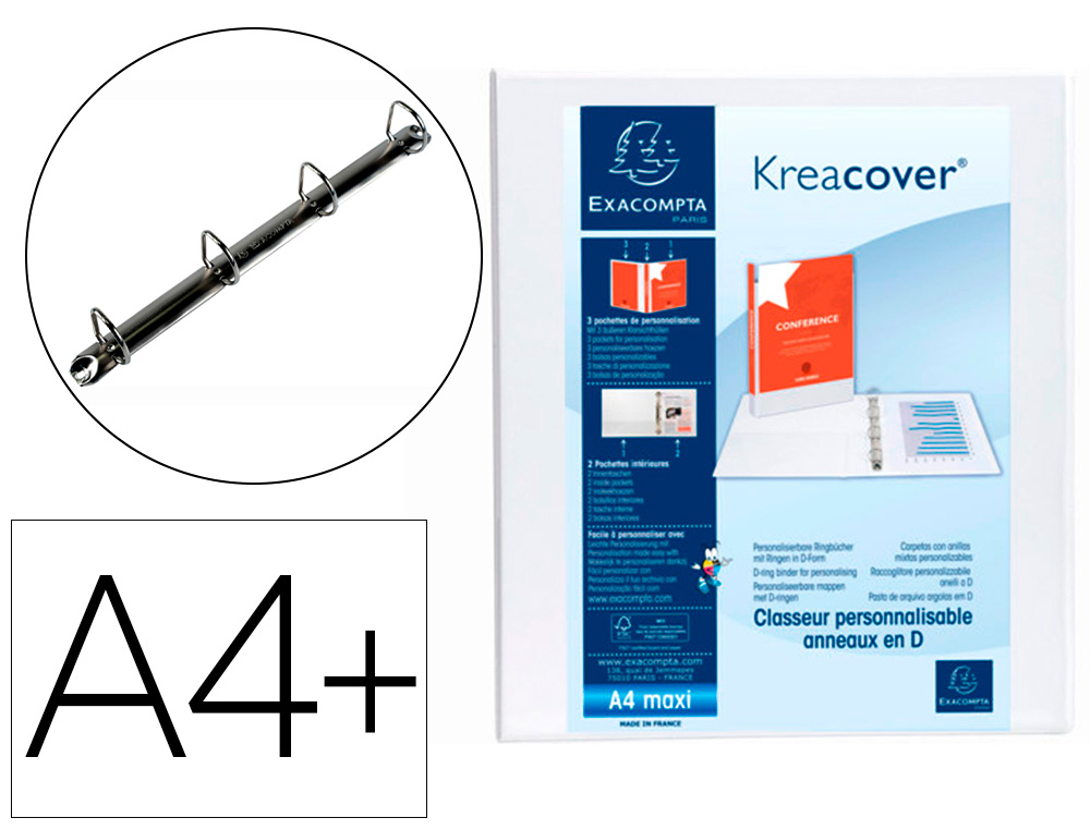 CARPETA EXACOMPTA CANGURO 4 ANILLAS 16 MM DIN A4+ CARTON FORRADO POLIPROPILENO PERSONALIZABLE 3 BOLSILLOS
