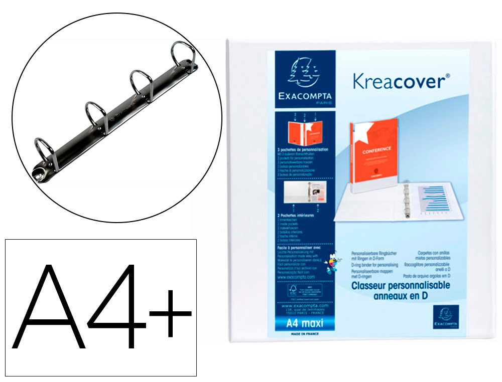 CARPETA EXACOMPTA CANGURO 4 ANILLAS 50 MM DIN A4+ CARTON FORRADO POLIPROPILENO PERSONALIZABLE 3 BOLSILLOS