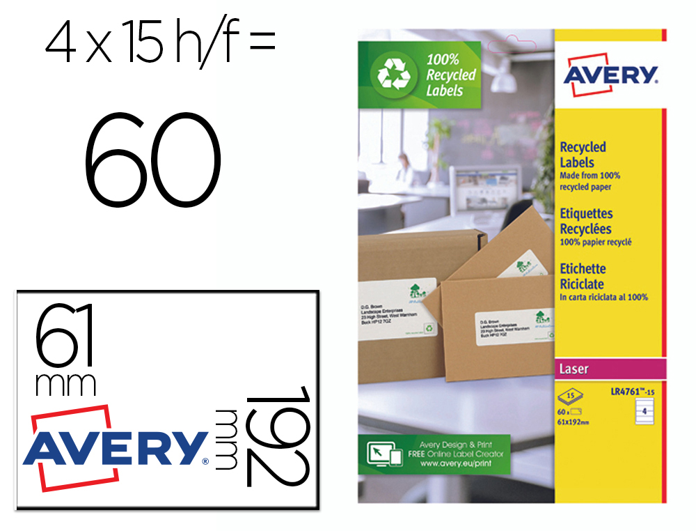 Etiqueta autoadhesiva 47,5 x 73 mm 6 modelos pack de 16 Avery 62038