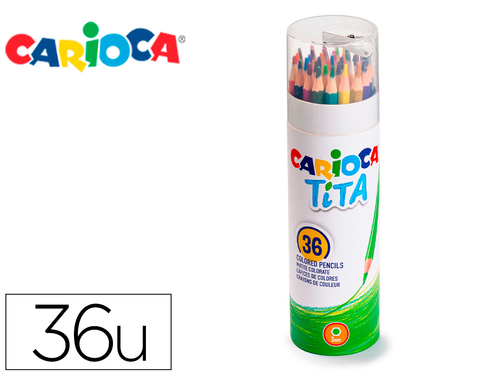 LAPICES DE COLORES CARIOCA TITA MINA 3 MM TUBO METAL 36 COLORES SURTIDOS + SACAPUNTAS