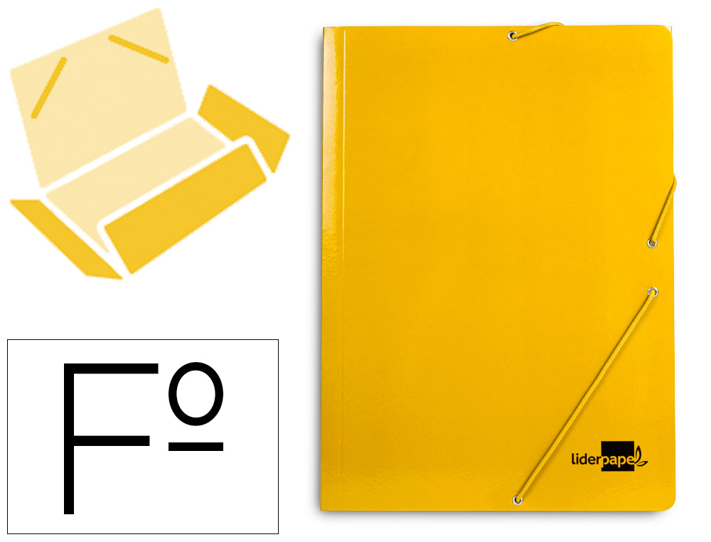 CARPETA LIDERPAPEL GOMAS TRES SOLAPAS CARTON PLASTIFICADO FOLIO COLOR AMARILLO