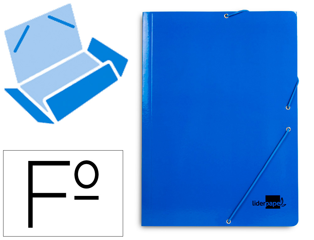 CARPETA LIDERPAPEL GOMAS TRES SOLAPAS CARTON PLASTIFICADO FOLIO COLOR AZUL