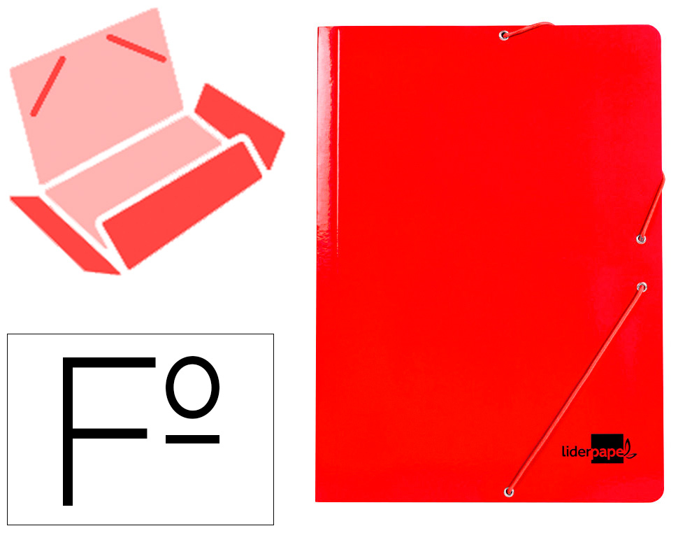 CARPETA LIDERPAPEL GOMAS TRES SOLAPAS CARTON PLASTIFICADO FOLIO COLOR ROJO