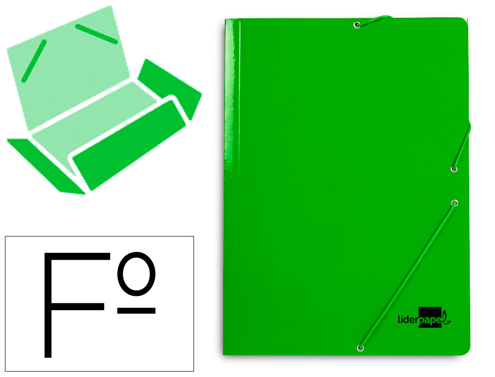 CARPETA LIDERPAPEL GOMAS TRES SOLAPAS CARTON PLASTIFICADO FOLIO COLOR VERDE