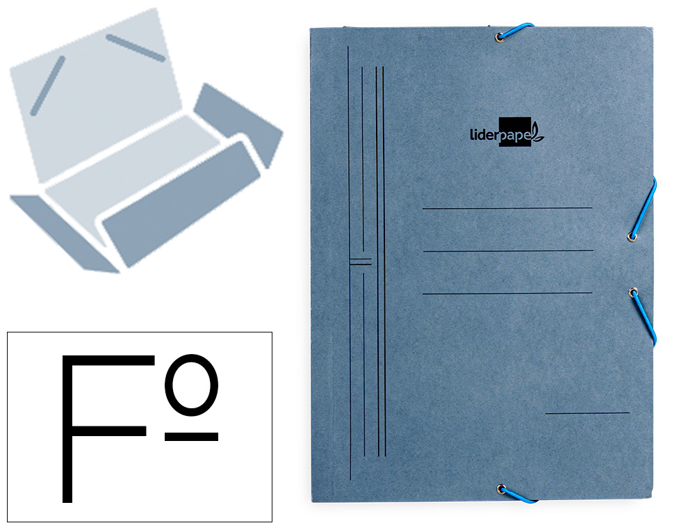 CARPETA LIDERPAPEL GOMAS TRES SOLAPAS CARTON PINTADO 410 GR FOLIO COLOR AZUL