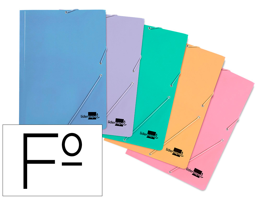 CARPETA LIDERPAPEL GOMAS TRES SOLAPAS CARTON PLASTIFICADO FOLIO COLORES PASTELES SURTIDOS
