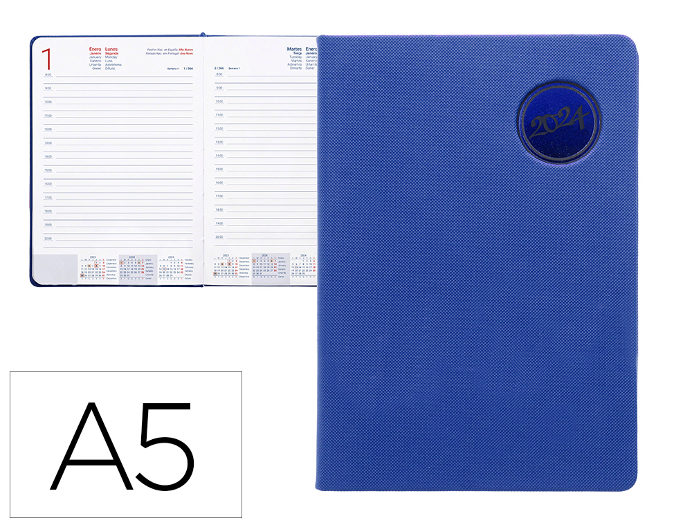 AGENDA ENCUADERNADA LIDERPAPEL KILKIS 17X24 CM 2024 DIA PAGINA COLOR AZUL PAPEL 70 GR