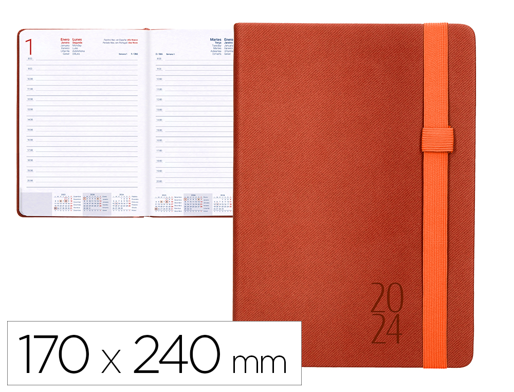 AGENDA ENCUADERNADA LIDERPAPEL LARISIS 17X24 CM 2024 DIA PAGINA COLOR ROJO CALDERA PAPEL 70 GR