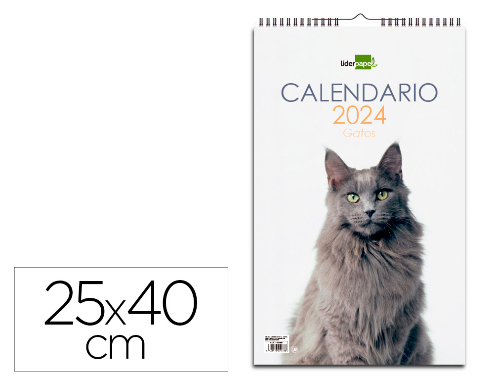 CALENDARIO ESPIRAL PARED LIDERPAPEL IMAGENES GATOS 2024 PARA ESCRIBIR 25X40 CM PAPEL 150 GR