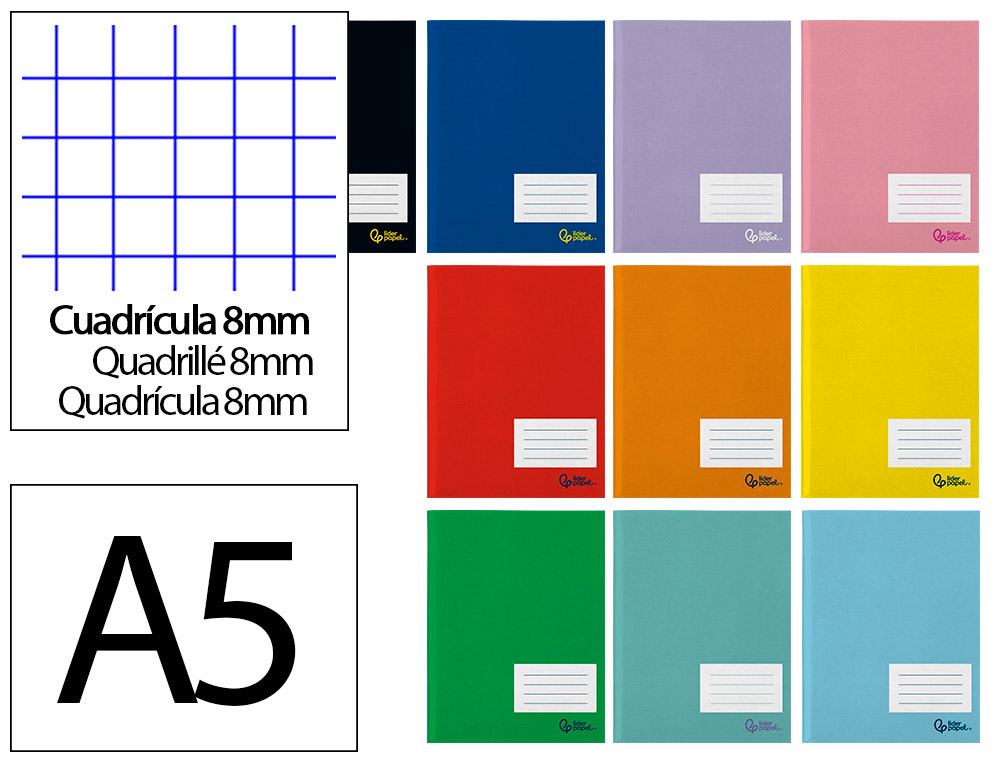 LIBRETA LIDERPAPEL SMART A5 PLUS 32 HOJAS 75G/M2 CUADRO 8MM CON MARGEN COLORES SURTIDO
