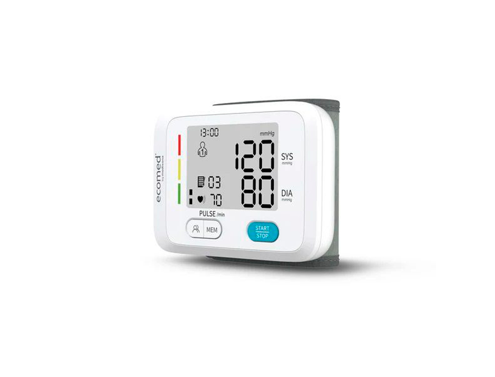 TENSIOMETRO DE MUECA MEDISANA ECOMED AUTOMATICO CON MEMORIA DUAL Y DETECTOR DE ARRITMIAS