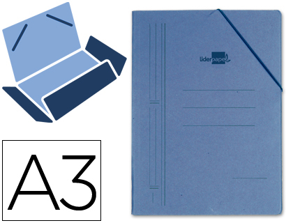 CARPETA LIDERPAPEL GOMAS TRES SOLAPAS CARTON PRESPAN A3 COLOR AZUL