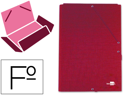 CARPETA LIDERPAPEL GOMAS TRES SOLAPAS CARTON FORRADO FOLIO COLOR ROJO