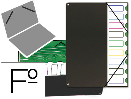 CARPETA CLASIFICADOR TAPA DE PLASTICO PARDO FOLIO -9 DEPARTAMENTOS NEGRO