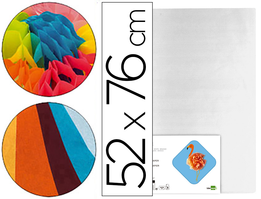 PAPEL SEDA LIDERPAPEL BLANCO 52X76 CM 18 GR -PAQUETE DE 25 HOJAS
