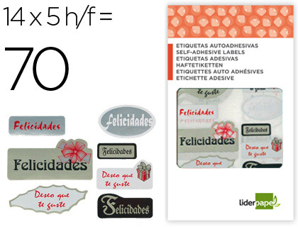 ETIQUETAS LIDERPAPEL FELICIDADES / DESEO QUE TE GUSTE SOBRE DE 70 UNIDADES