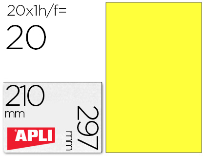 ETIQUETA ADHESIVA APLI 02878 TAMAO 210X297 MM PARA LASER FOTOCOPIADORA INK-JET CAJA CON20 HOJAS DIN A4 AMARILLO