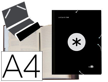 CARPETA LIDERPAPEL ANTARTIK CLASIFICADORA A4 12 DEPARTAMENTOS GOMAS CARTON FORRADO COLOR NEGRO